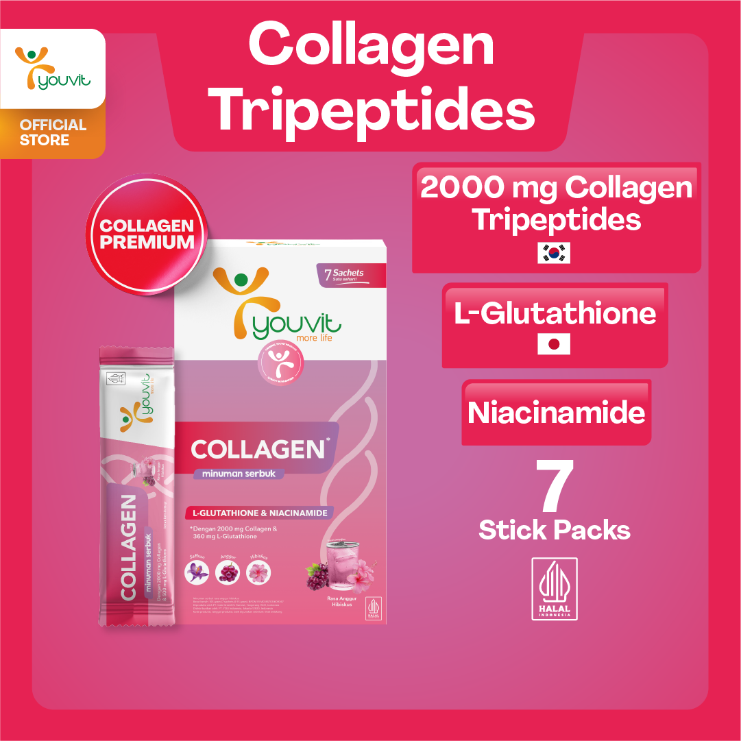 Youvit Collagen Minuman Serbuk dengan L-Glutathione & Niacinamide untuk Anti Aging