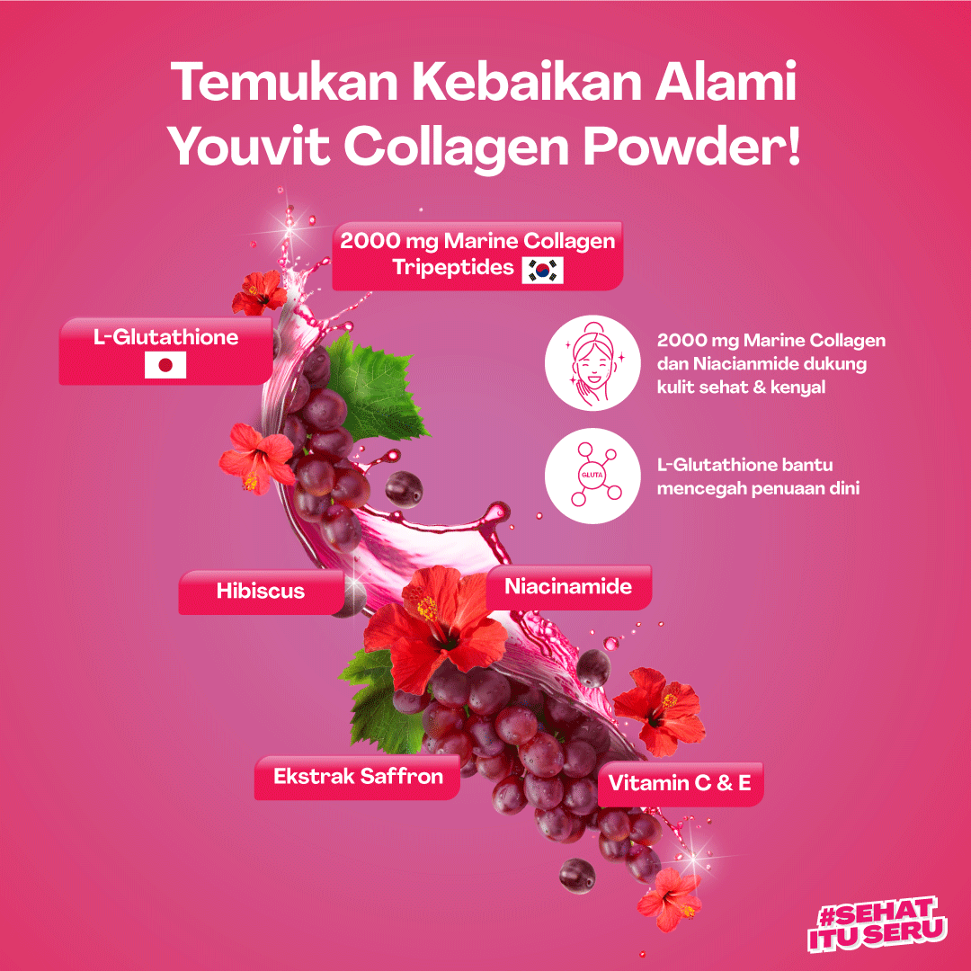 Youvit Collagen Minuman Serbuk dengan L-Glutathione & Niacinamide untuk Anti Aging
