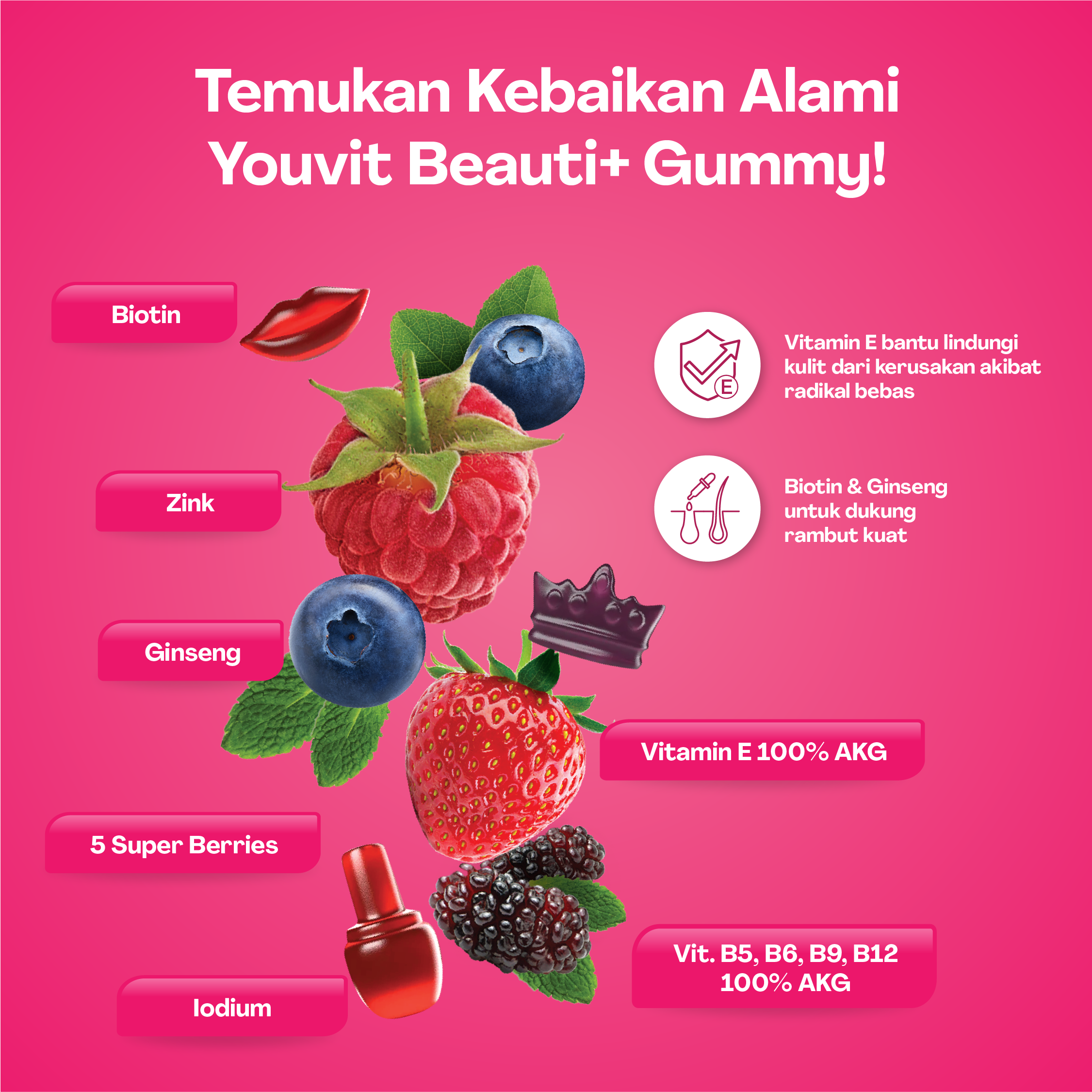 Youvit Beauti+ Biotin Gummy untuk Vitamin Rambut Rontok